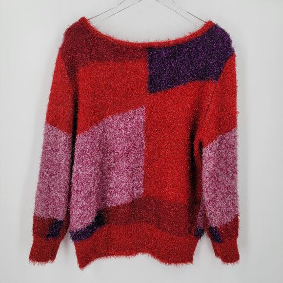 New York and Company Top Womens XL Metallic Eyelash Shimmer Knit Colorblock - Picture 2 of 15